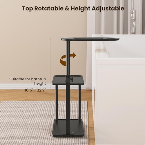 Bathtub Tray Table, Freestanding Bath Side Table Tub Tray Caddy, 3 Layer Bamboo Bath Board Shelf, Bathtub & Bathroom Accessories, New Home Gift for Mom, Housewarming, Anniversary, Wedding - color: Black