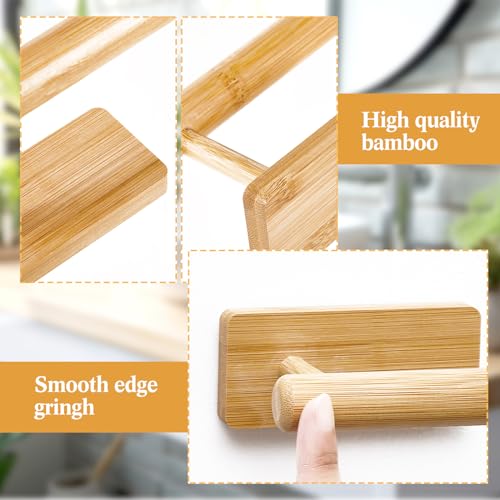 Maxcheck 2 Pcs Bamboo Toilet Paper Holder Wall Mounted Bathroom Towel Holder Wood Towel Rack Toilet Paper Holder and Towel Holder Set Wood Towel Bar Towel Hanger for Kitchen Living Room Bedroom