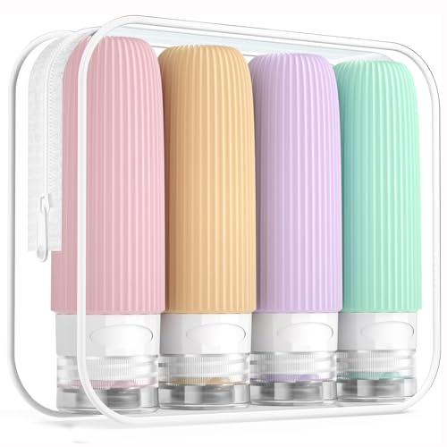 Mrsdry Travel Bottles for Toiletries, Tsa Approved 3oz Portable Travel Bottles, BPA Free Leak Proof Squeezable Silicone Travel Size Containers, Travel Accessories with Clear Toiletry Bag (4 Pack) - color: Seafoam Green, size: 3 Ounces