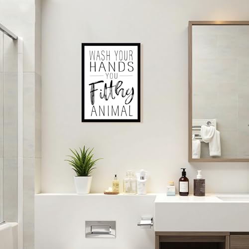 Urmoya Funny Quote Sign Black and White Bathroom Decor Wall Art 12x16 in | Wood frame, Rustic sign decoration art prints, Minimalist wall art, Ready to hang, for bathroom toilet kitchen restroom - color: Letter, size: 16"L x 12"W