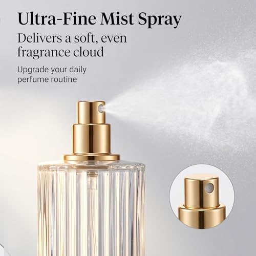 YU FENG 2 Pack 100ml Glass Perfume Spray Bottles, Gold Rim Atomizer | Vertical Striped Texture, Gold Sprayer With Cream Cap, Stylish Refillable Bottle, Fine Mist Spray For Perfume And Oils - style: Gold-Trim Cream Cap-2