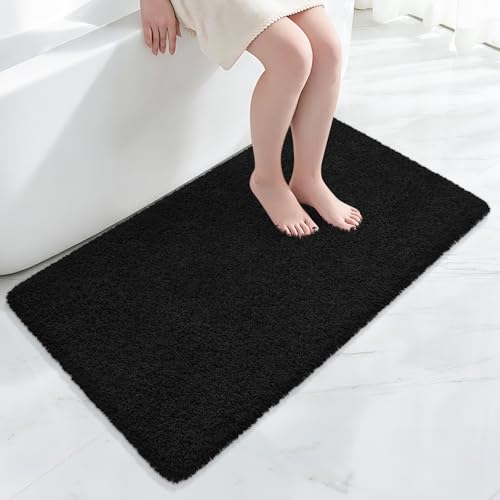Bathroom Rugs 48"x24", Fluffy Soft Thick Absorbent Bath Mat Rubber Backing Quick Dry, Machine Washable Bath Mats for Bathroom Tub, Floor, Shower, Bedroom Home Decor Accessories, Black - color: Black, size: 48" x 24"