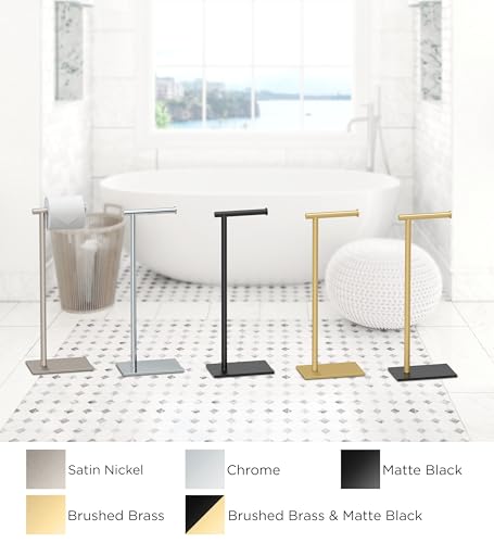Gatco 1431B Freestanding Toilet Paper Holder Stand, Modern Bathroom Toilet Tissue Holder with Weighted Rectangle Base, Brushed Brass Finish, 22.25 Inch - color: Brushed Brass, 22.25"h