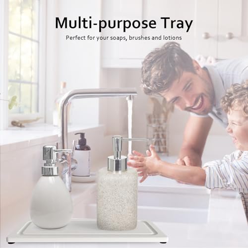 2 PCS Fast-Drying Stone Trays for Bathroom Sink & Kitchen Counter, Water Absorbing Diatomite Sink Coasters, Vanity Tray, Hand Soap Holder with Anti-Skid Pads (9.5" x 4.7" White) - color: 9.5" X 4.7" White