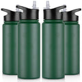 24 oz Insulated Water Bottle Bulk 4 Pack, Stainless Steel Sports Water Bottles with Straw Lid & Wide Mouth Lids, Double Walled Vacuum, Leak Proof, Dark Green - color: Dark Green, size: 24 Ounces-4
