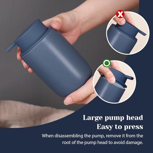 INGOFIN Ceramic Foaming Soap Dispenser Set, 2 Pack (12 oz) Bathroom Foam Hand Soap Dispenser with Pump, Hand and Dish Dispenser Set with 8 Pcs Clear Stickers,for Kitchen- Matte Blue - color: Blue-foam