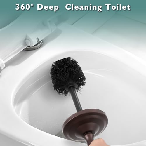 Bronze Toilet Brush and Holder Set, Stainless Steel Toilet Brush for Bathroom,Heavy Duty Bronze Toilet Bowl Brush and Holder,Deep Cleaning Modern Toilet Cleaner Brush -Space Saving, Covered Brush - color: Bronze