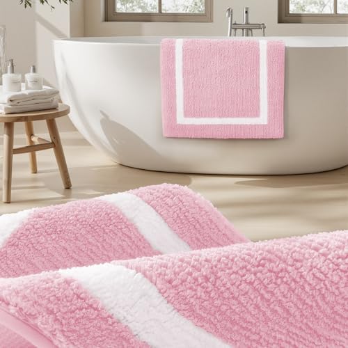 HOMEIDEAS Bathroom Rugs Sets 2 Piece, Super Soft and Absorbent Microfiber Tufted Bath Mats, Non-Slip and Machine Washable Bath Rugs(Light Pink) - color: Light Pink