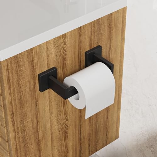 Toilet Paper Holder Wall Mount Matte Black, Stainless Steel Toilet Tissue Roll Holder Bathroom Square Toilet Paper Towel Roll Holder, Double Post Pivoting Tissue Handle - color: Matte Black