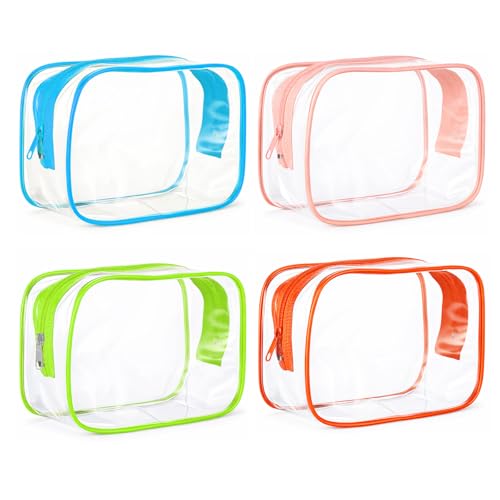 4 Pack Clear Makeup Bag Toiletry Bag Cosmetic Storage Pouches Small Size Transparent Carry makeup Bags with Zipper for Vivid Color Waterproof Organizer Bathroom Travel Essentials