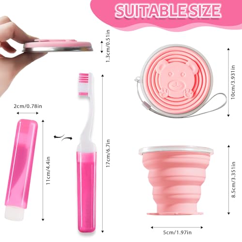 Toothbrush Travel Case, Travel Toothbrush Silicone Collapsible Toothbrush Cup, Travel Toothbrush Set Suitable for Business Camping Travel or Daily Use (Pink) - color: Pink