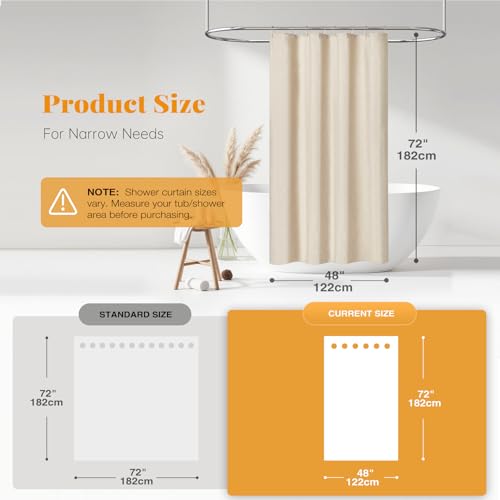 BTTN Stall Fabric Shower Curtain - 48x72 Inch Narrow Linen Textured Heavy Duty Shower Curtain Set with 8 Plastic Hooks, Hotel Spa Luxury Small Waterproof Bath Curtains for Bathroom - Cream/Beige - color: A - Cream, size: 48"W x 72"L (Pack of 1)