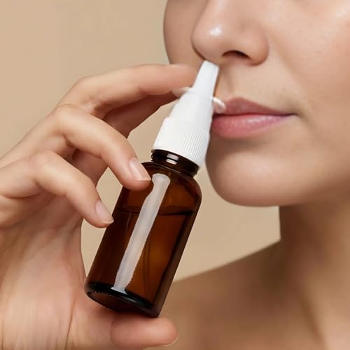6 Pack 30ml (1oz) Amber Glass Nasal Spray Bottle, Empty Refillable Glass Nasal Sprayers Mist Bottles with Funnels, Dispensing Container with White Pump Sprayer (30ml(6pcs)) - color: 30ml(6pcs)