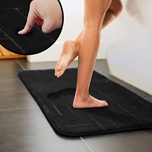 Bathroom Rug Set 5 Piece - Memory Foam Bathroom Mat Set, Soft and Comfortable, Non-Slip Thick Absorbent Bath Mats, Machine Washable, Black - color: Black/ Line