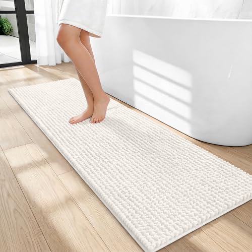 OLANLY Thick Bathroom Runner Rugs 47x17, Extra Soft Absorbent Chenille Bath Rugs, Rubber Backing, Machine Wash Dry, Long Bath Mats for Bathroom Floor, Tub and Shower, Home Decor Accessories, Ivory - color: Ivory, size: 47" X 17"