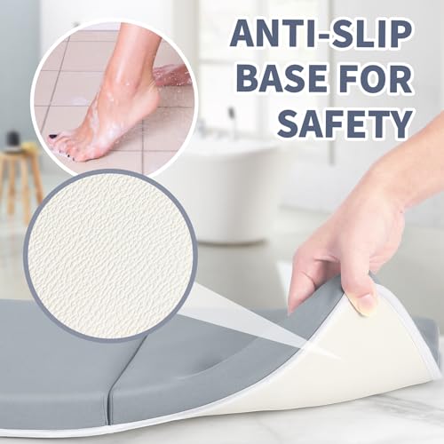 URMYWO Bath Kneeler and Elbow Rest Pad Set - 1.5" Thick Baby Bath Kneeler Pads with Toys Organizer, Anti-Slip Cozy Knee & Arm Support Bathtub Mat, Quick Dry Kneeling Pad for Baby Bath Time - color: Grey