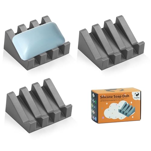 Self Draining Soap Dish Holder,Silicone Soap Dish,for Bathroom,Kitchen, Sponges，Can Extend Soap Life，Keep Soap Bars Dry and Easy Cleaning (N-Grey,3-Pack) - color: N-grey,3-pack