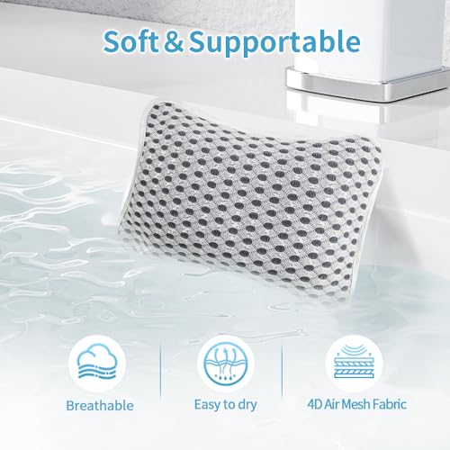 Luxury Bath Pillows for Tub, Slip Resistant Waterproof Bath Pillows for Tub Neck and Back Support with 2 Strong Suction Cups, Relaxing Spa Essentials - color: Grey3