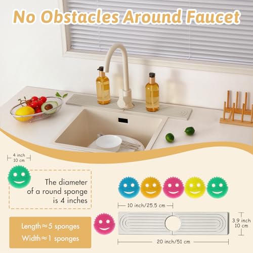 Stone Faucet Mat Handle Drip Catcher, Dish Drying Mat Soap Sponge Holder Tray for Kitchen Accessories, Bathroom Counter Sink Splash Guard, Home Organization Gadgets Organizer for Farmhouse, Ash Gray - size: 20" x 3.9"