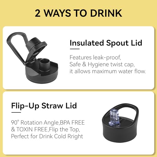 24 oz Insulated Water Bottle Bulk 4 Pack, Stainless Steel Sports Water Bottles with Straw Lid & Wide Mouth Lids, Double Walled Vacuum, Leak Proof, Dark Green - color: Dark Green, size: 24 Ounces-4