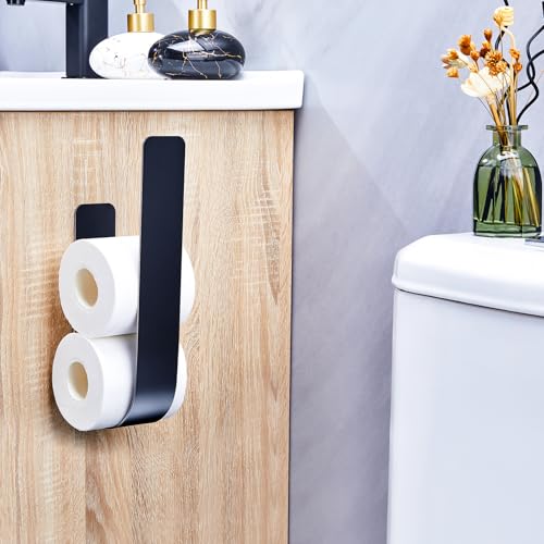 Toilet Paper Storage Wall Mount, Adhesive Toilet Paper Roll Storage for Bathroom Camper, Wall Spare Toilet Paper Holder Extra TP Holder Stand, Metal Matte Black Tissue Holder Organizer