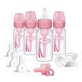 Dr. Brown's Anti-Colic Baby Feeding Set with Slow Flow Nipples, Travel Caps, Silicone Pacifier - Pink - color: Pink