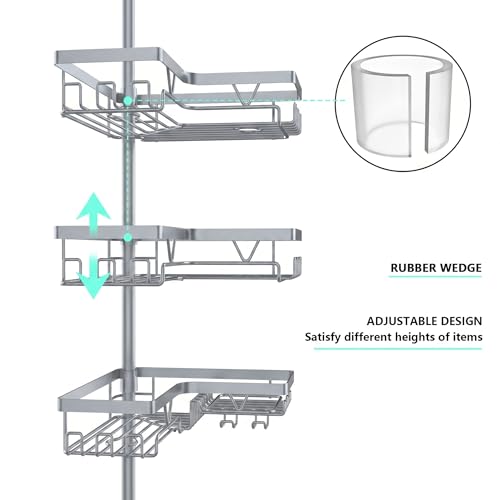 DAOYA Corner Shower Caddy Tension Pole, Light Gray | 4-Tier, Rustproof, Adjustable 25-114.2 Inch, Bathroom Organizer for Renters, Bathtub Shampoo Storage - color: Light Gray