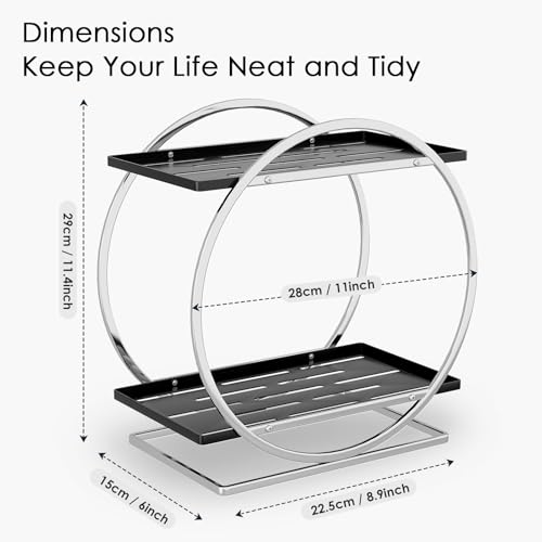 Bathroom Counter Organizer, Silver Black Perfume Organizer for Dresser, 2-Tier Bathroom Organizers and Storage, Exquisite Makeup Organizer Countertop Vanity Tray for Perfume Cosmetic Skincare - color: Silver Black