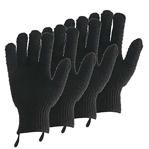 2 Pairs Bath Exfoliating Gloves for men and women – CLEEDY 4 Pcs Heavy and Large Exfoliating Gloves Scrubbing for Shower, Spa, Massage - Scrub Exfoliating Mitts for Body, Face, Hand and Foot (black) - color: 2 pairs black