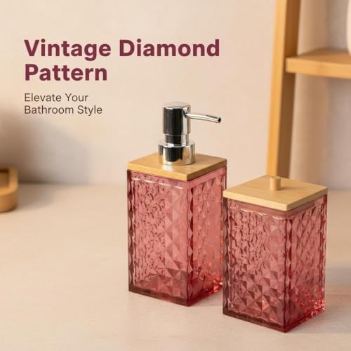 Red Bathroom Accessory Set, 6 PCS Red Bathroom Accessories Set,Soap Dispenser, Toothbrush Holder, Soap Dish, Mouthwash Cup, Cotton Swab Holder and Toilet Brush, Acrylic - color: Red