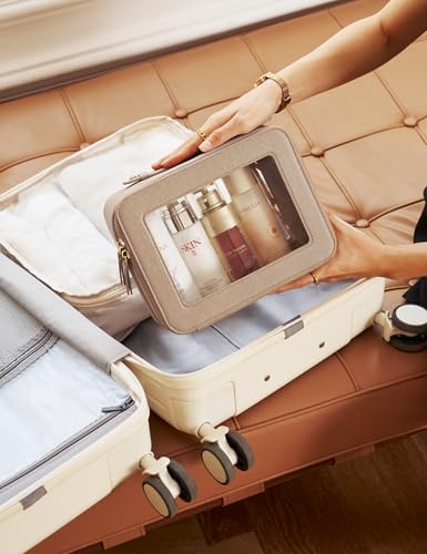 Popvibe Clear Makeup Bag Travel Cosmetic Case Transparent Toiletry Bag with Zipper, Portable Make Up Organizer Traveling Compact Car Bag for Essentials, Gold, Medium and Large - color: Gold, style: Dual Elegance