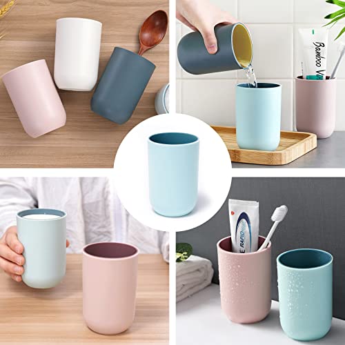 Bathroom Cups, Unbreakable Reusable Drinking Cups Set of 4 Colors Plastic Toothbrush Holder Tumbler 330ml Dishwasher Safe