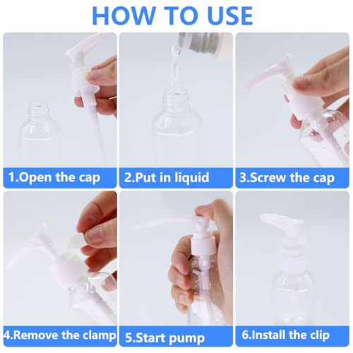 DTDNZKN 4 Pack 3.4 Oz (100ml) TSA Approved Travel Pump Bottles | Refillable Plastic Lotion Dispenser Leakproof Pump Bottle for Toiletries Clear Travel Size Bottles with Labels