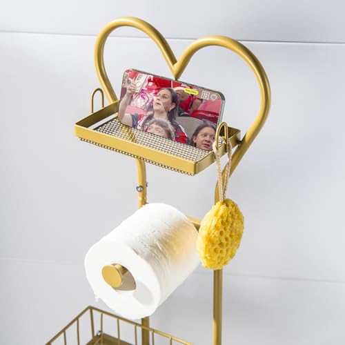 Freestanding Toilet Paper Holder, Drawer Style Storage Compartment, with Storage Shelf Reserve for Phone Tablet Magazine Bathroom Organizer (Gold) - color: Gold