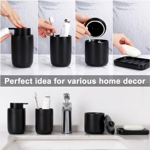 BosilunLife Ceramic Bathroom Accessories Sets Complete Bathroom soap Dispenser and Toothbrush Holder Set (Black-Foam) - color: Smooth-black-foam