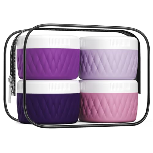 Kuangre Travel Containers for Toiletries, Silicone Cream Jars BPA-Free, TSA Approved 2oz Travel Size Containers, Leak-proof Silicone Jars with Lid for Cosmetic Face Hand Body Cream (4 Pack) - color: Purple, size: 2 Ounces