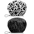 2 PCS Shower Cap Waterproof Double Layer Elastic Adjustable Reusable Hair Bath Caps for Girls Women Cute Aesthetic-Black - color: G8-Black