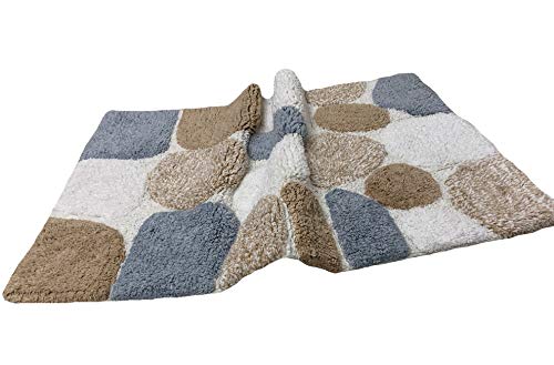 THE BEER VALLEY Pebble Bath Runner Rug 2x5 Feet - Grey Beige | Non Slip Cotton Runners for Bathroom, Washable Absorbent Long Bath Floor Rugs - color: Grey/Beige, size: 24 x 60 inches