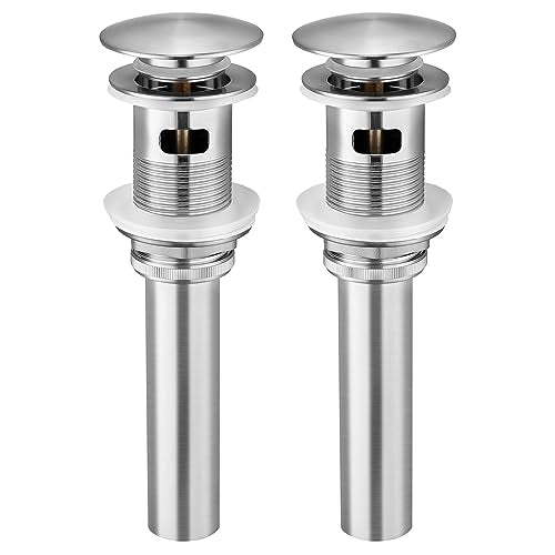 KES Bathroom Sink Drain with Overflow, Brushed Nickel Pop Up Drain 2 Pack, All Metal Bathroom Sink Stopper for Vanity Vessel Sink, T304 Stainless Steel and Brass, S2008A-BN-P2 - color: Brushed Nickel, style: With Overflow, 2 Pack