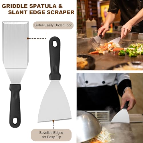 14PCS Griddle Accessories Kit, Flat Top Grill Accessories Set for Blackstone and Camp Chef, Grill Spatula Set with Enlarged Spatulas, Scraper for Outdoor Barbecue | Griddle Tools Set for Blackstone, Grill Spatula Set with Enlarged Spatulas, Scraper for Ou