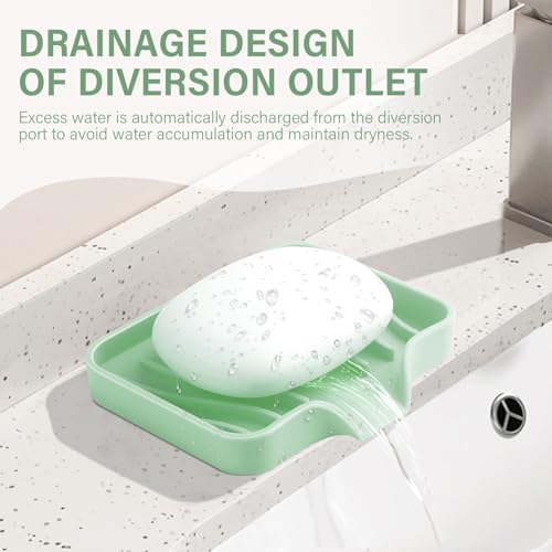 Silicone Soap Dish with Drain, SAISN Kitchen Soap Tray for Shower 2 Pack Self Draining Soap Dish Soft Bathroom Soap Holder for Kitchen Sink Flexible Portable Soap Saver, Light Green - color: Light Green