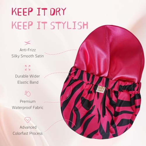Years Calm Shower Caps for Women Reusable Waterproof, Double-Layer Extra Large Elastic Hair Cap for Shower for Long Hair & Braids, Travel & Home - color: pink