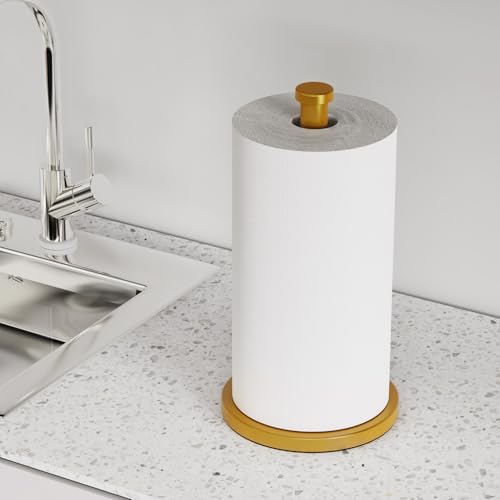 VEHHE Paper Towel Holder Countertop, Weighted Non-Slip Base, Stainless Steel Paper Towel Holder for Kitchen Bathroom (Gold) - color: Eva Pad Base | Gold