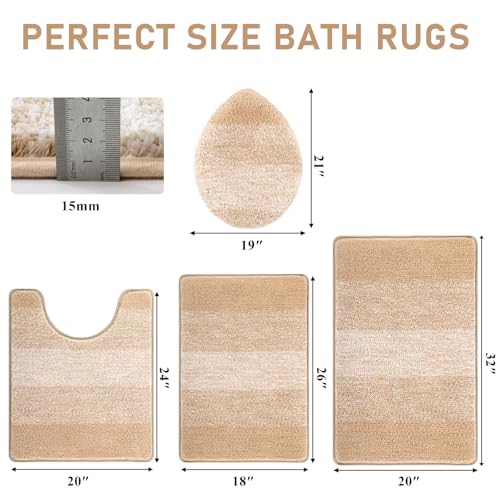 Bsmathom Bathroom Rug Set Bath Rugs Microfiber Non Slip Bathroom Set 4 Piece with Toilet Cover, Washable Absorbent Bath Mat, Beige - color: Beige, size: 18"x26"+20"x31"+U20"x24"+Cover19"x21"