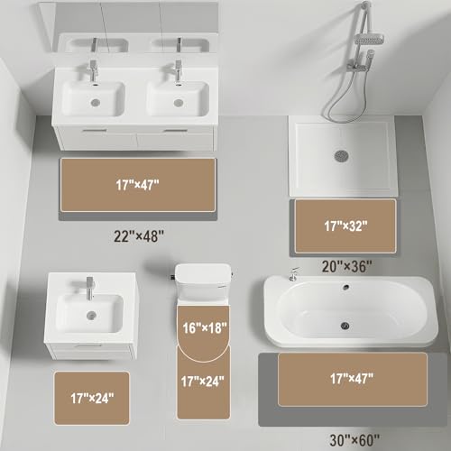 YIHOUSE Bathroom Rugs, Set of 5 Ultra Thin Bath Mat, Non-Slip, Quick Dry, Machine Washable Bathroom Mat Set for Bathroom Floor, Tub and Shower, Dark Grey