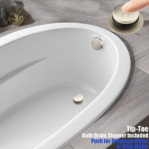 Artiwell 1-1/2" Black Tubular Bath Drain Kit with Tip-Toe Bath Drain Stopper, Touch-Toe Tub Drain, Tip Toe Bathtub Drain Waste and Overflow with Plug and Bathtub Overflow Drain Cover, Brushed Nickel - color: Brushed Nickel