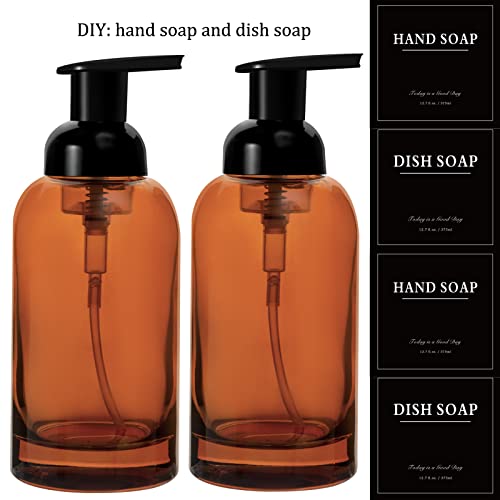 rejomiik 2 Pack Foaming Soap Dispenser Thick Glass Foam Hand Soap Dispenser for Bathroom or Kitchen Sink, 13 oz Pump Bottles for Hand soap, Body Wash, Clear Amber - color: Amber