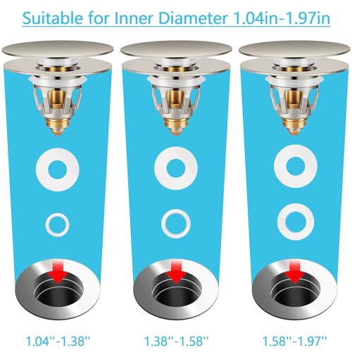 Universal Bathroom Sink Stopper in Brass, 1.04-1.97 Inch Pop Up Basin Sink Drain Stopper, Sink Drain Strainer with Anti Clogging Filter Hair Catcher, Large Lid Brushed Nickel - color: Brushed Nickel 1.04-1.97" Large Lid Single Piece