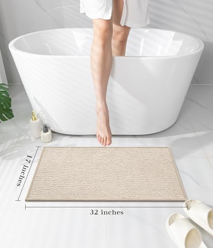 chakme Bathroom Rugs Mat 32x17, Ultra Thin Non Slip Bath Mat Quick Dry Absorbent Bath Mat for Bathroom Floor, (Light Beige, 32"x17") - color: Light Beige, size: 2'8" x 1'5"(Rectangular)