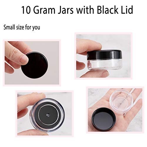 10 Gram Sample Containers with Lids, 10 Pack Sample Jars, Small Cosmetic Travel Container for Makeup, Lotion, Cream, Powder, 10 ML Mini Containers with Black Lids - color: Black